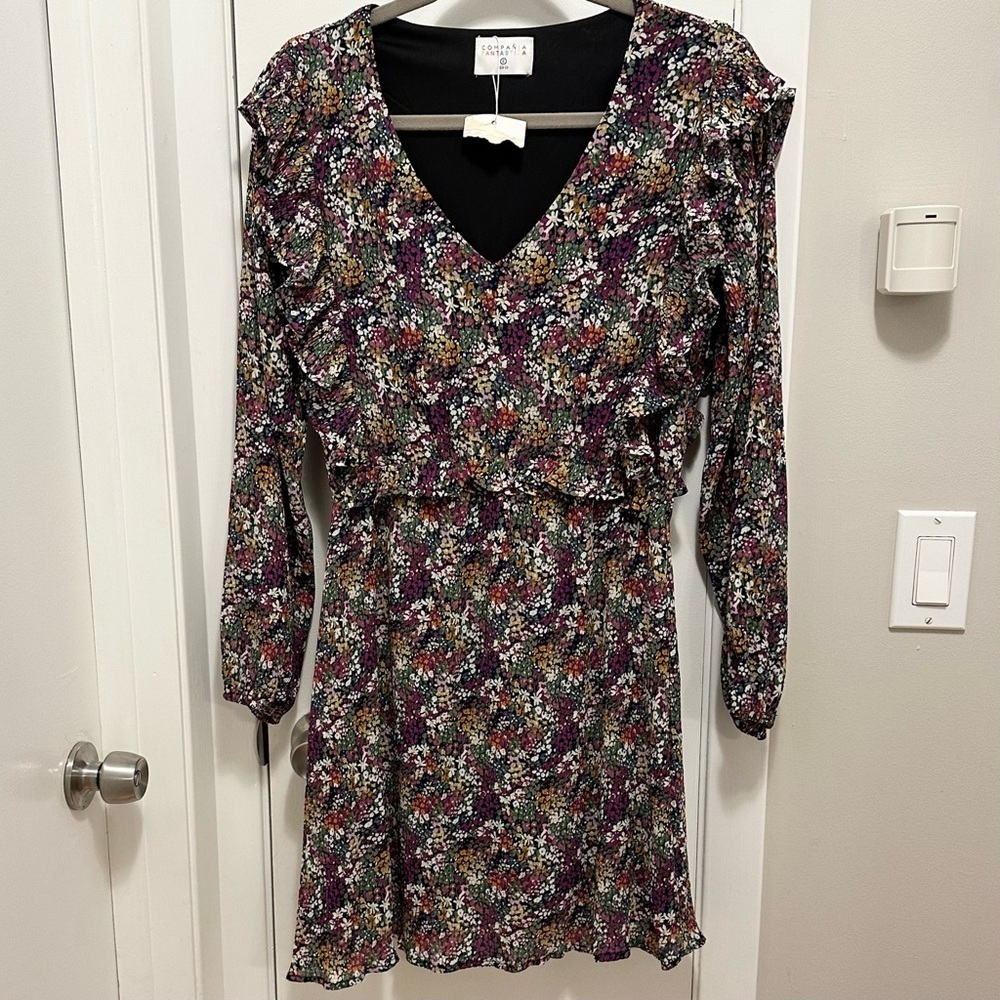 Compania Fantastica Multicolor Small Floral Print Casual Long Slv Dress S Spain